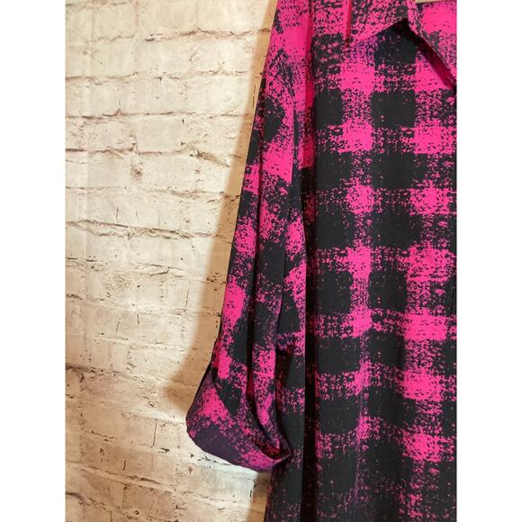 Catherines Popover Top Womens 4X Plus Hot Pink & Black Checkered Ombre Tunic - Picture 5 of 12